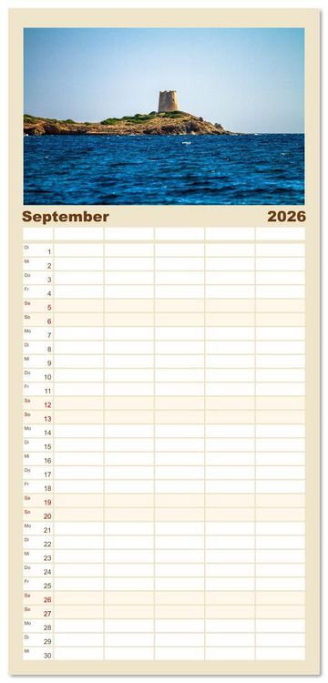 Produktbild: Familienplaner 2026 - Sardinien - Impressionen Einer Mittelmeerperle mit 5 Spalten (Wandkalender, 21 x 45 cm) CALVENDO