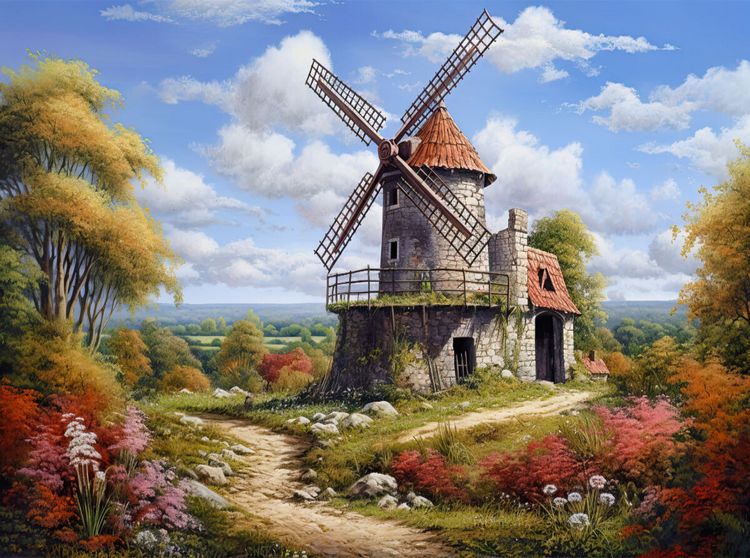Produktbild: CALVENDO Puzzle Sp&auml;tsommerliche Landschaft mit Windm&uuml;hle | 2000 Teile Lege-Gr&ouml;&szlig;e 90x67cm Foto-Puzzle f&uuml;r gl&uuml;ckliche Stunden