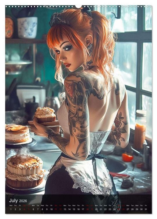 Produktbild: Tattoo Girls and Cakes (Wall Calendar 2026 DIN A2 portrait), CALVENDO 12 Month Wall Calendar