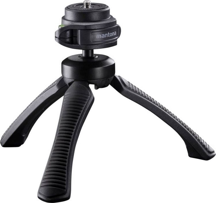 Produktbild: Mantona Gaia Tischstativ 1/4 Zoll Arbeitsh&ouml;he=13cm Schwarz Wasserwaage, inkl. Handschlaufe