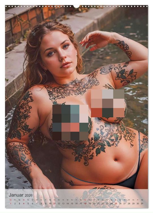 Produktbild: Verf&uuml;hrerische Momente - Kurven und Tattoos (hochwertiger Premium Wandkalender 2026 DIN A2 hoch), Kunstdruck in Hochglanz