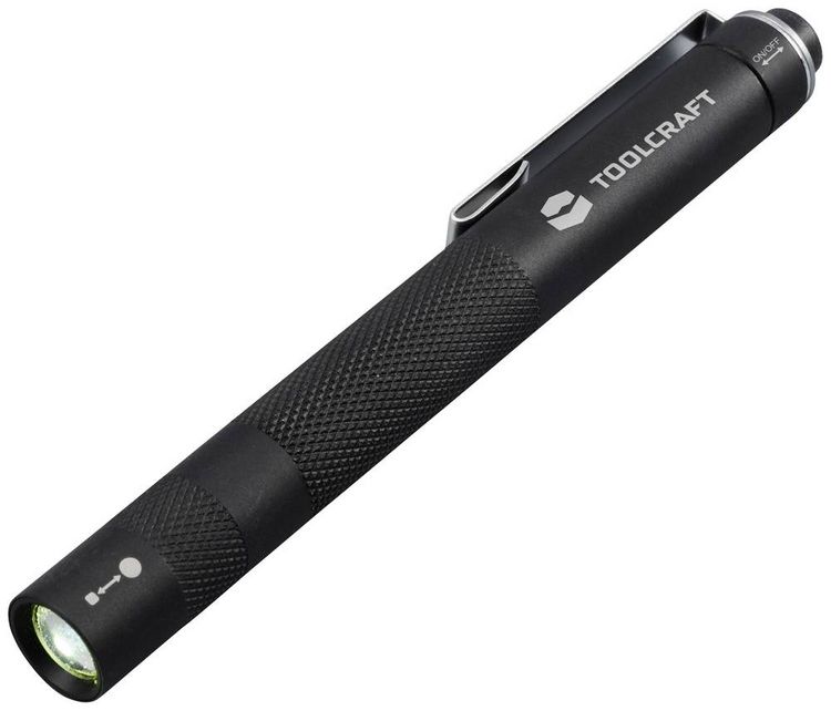 Produktbild: TOOLCRAFT TO-8985333 Penlight mit G&uuml;rtelclip batteriebetrieben 170lm Schwarz 33g