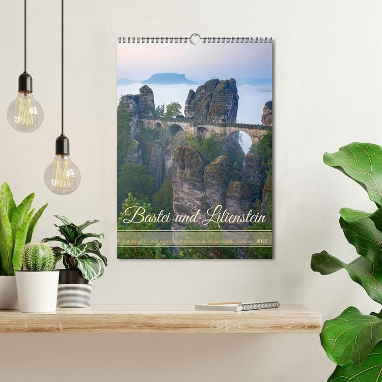 Produktbild: Bastei und Lilienstein - Unterwegs an zwei m&auml;rchenhaften Orten in der S&auml;chsischen Schweiz (Wandkalender 2026 DIN A3 hoch), CALVENDO Monatskalender