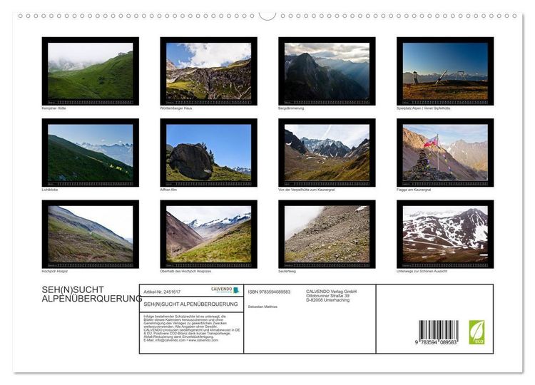 Produktbild: SEH(N)SUCHT ALPEN&Uuml;BERQUERUNG (hochwertiger Premium Wandkalender 2027 DIN A2 quer), Kunstdruck in Hochglanz