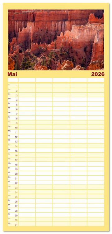 Produktbild: Familienplaner 2026 - USA - Der S&uuml;dwesten mit 5 Spalten (Wandkalender, 21 x 45 cm) CALVENDO