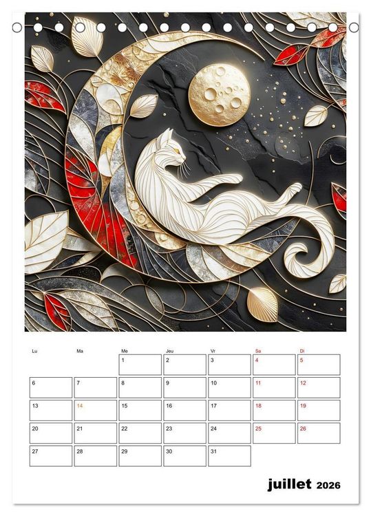 Produktbild: Les chats - Pattes de velours au clair de lune (Calendrier de bureau 2026 DIN A5 horizontal), CALVENDO calendrier mensuel