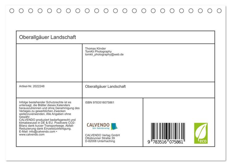 Produktbild: Oberallg&auml;uer Landschaft (Tischkalender 2026 DIN A5 quer), CALVENDO Monatskalender