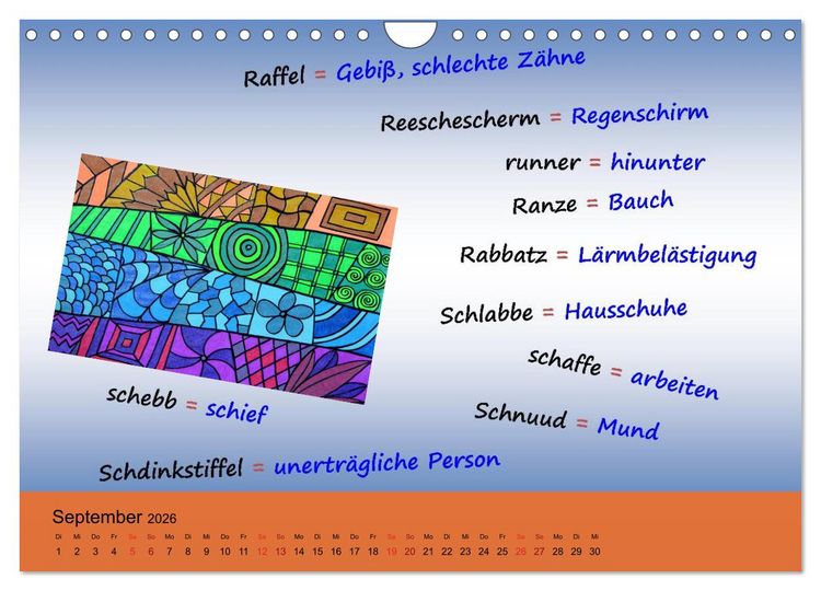 Produktbild: De Hessisch-Kalenner - hessisch babbele lerne in aam Johr (Wandkalender 2026 DIN A4 quer), CALVENDO Monatskalender