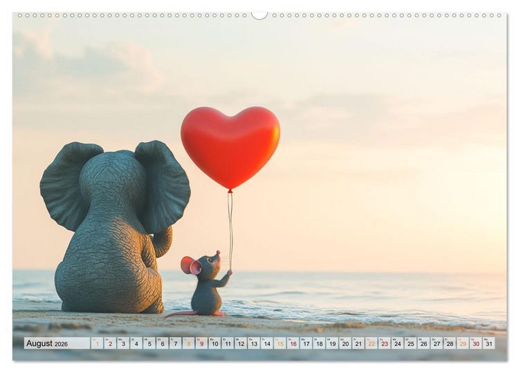 Produktbild: Der rote Luftballon - Elefant und Maus zeigen Dir das Jahr (hochwertiger Premium Wandkalender 2026 DIN A2 quer), Kunstdruck in Hochglanz