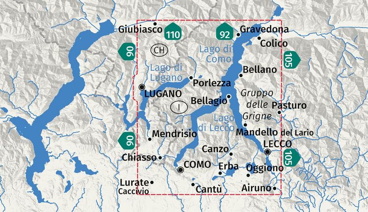 Produktbild: KOMPASS Wanderkarte 91 Lago di Como, Lago di Lugano 1:50.000