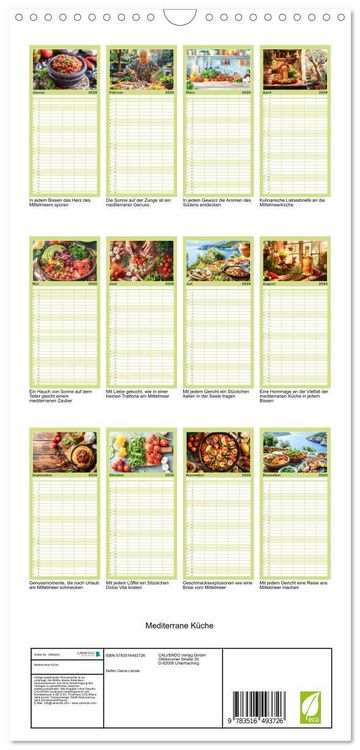 Produktbild: Familienplaner 2026 - Mediterrane K&uuml;che mit 5 Spalten (Wandkalender, 21 x 45 cm) CALVENDO