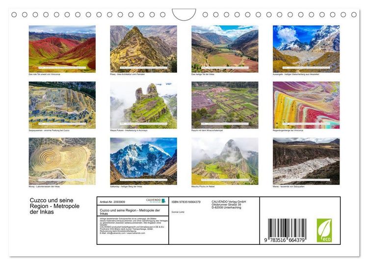 Produktbild: Cuzco und seine Region - Metropole der Inkas (Wandkalender 2026 DIN A4 quer), CALVENDO Monatskalender