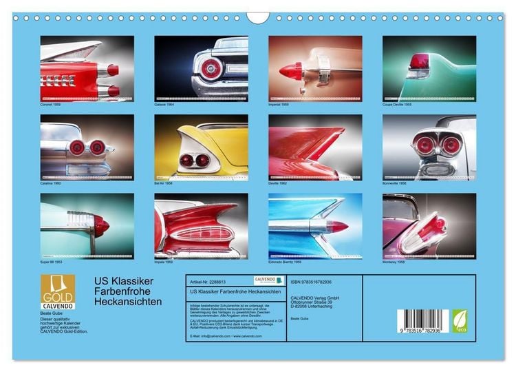 Produktbild: US Klassiker Farbenfrohe Heckansichten (Wandkalender 2027 DIN A3 quer), CALVENDO Monatskalender