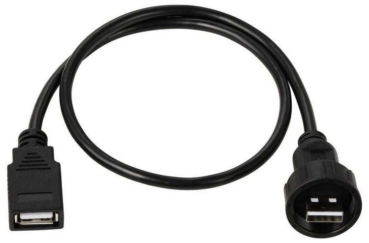 Produktbild: USB 2.0-Kabel mit USB-A-Stecker auf IP67-USB-A-Buchse, 0,5m TC-E13T-MU2-MWA/FU2-NWA-0.5PV-S Wasserdichtes Kunststoffkabel