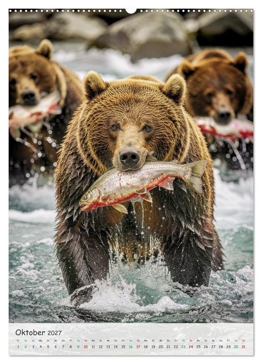 Produktbild: Grizzlyb&auml;ren und Lachse (Wandkalender 2027 DIN A2 hoch), CALVENDO Monatskalender