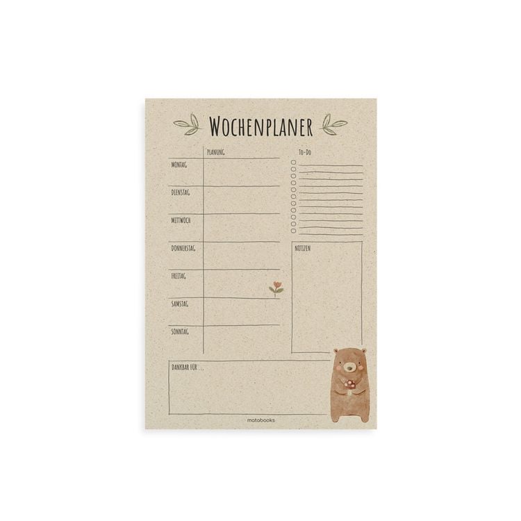 Produktbild: Nachhaltiger A4 Wochenplaner/Terminplaner/To-Do-Liste aus Graspapier (Toadstool Red)