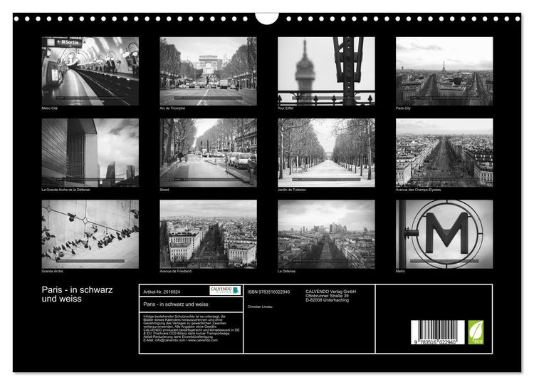 Produktbild: Paris - in schwarz und weiss (Wandkalender 2026 DIN A3 quer), CALVENDO Monatskalender