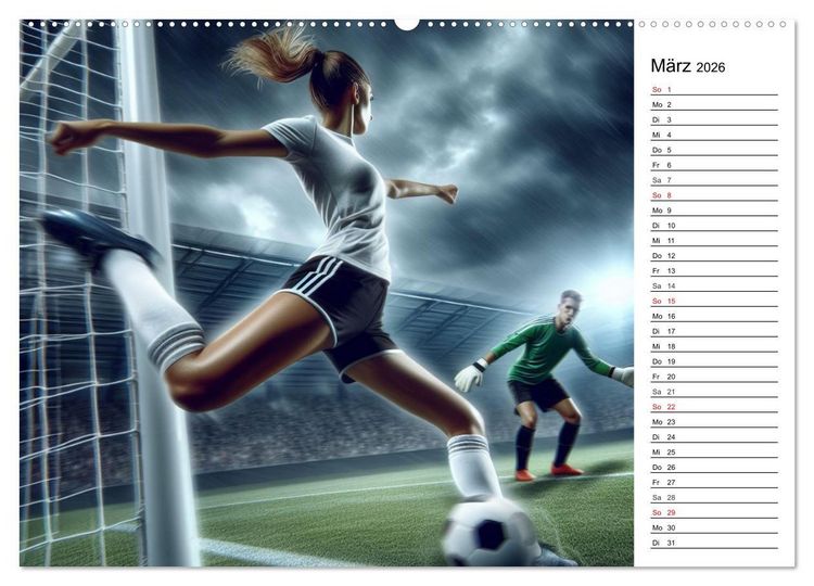 Produktbild: Fu&szlig;ball Highlights - Von der KI geschaffene Spielmomente (hochwertiger Premium Wandkalender 2026 DIN A2 quer), Kunstdruck in Hochglanz