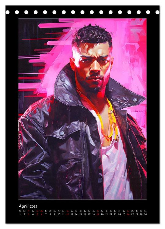 Produktbild: Cyberpunk Heroes. Futuristische Fusion von Technik und Kunst (Tischkalender 2026 DIN A5 hoch), CALVENDO Monatskalender