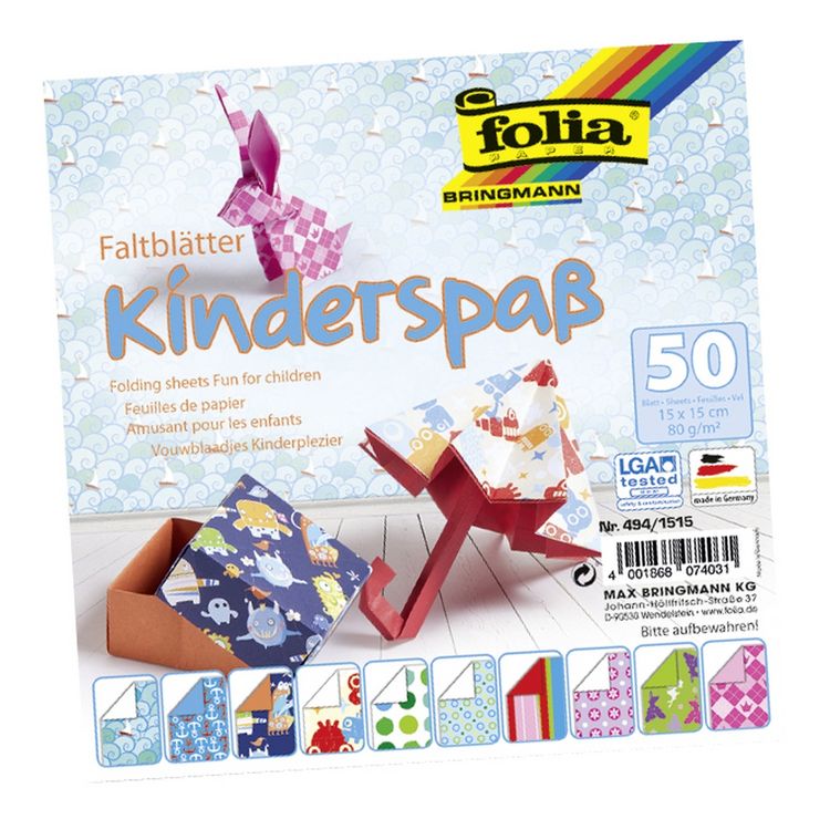 Produktbild: folia Faltbl&auml;tter Kinderspa&szlig; 80g/m&sup2; mehrfarbig 15x15cm 50 Blatt