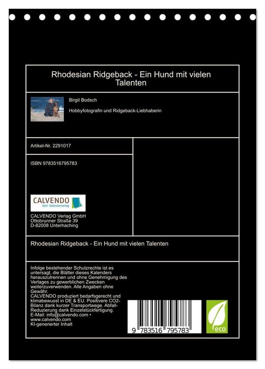 Produktbild: Rhodesian Ridgeback - Ein Hund mit vielen Talenten (Tischkalender 2027 DIN A5 hoch), CALVENDO Monatskalender