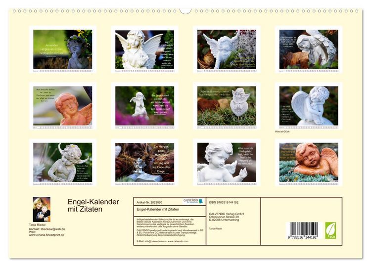 Produktbild: Engel-Kalender mit Zitaten (hochwertiger Premium Wandkalender 2026 DIN A2 quer), Kunstdruck in Hochglanz