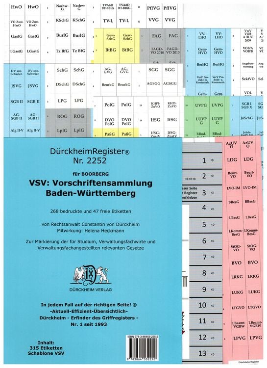 Produktbild: D&uuml;rckheimRegister&reg; VSV BADEN-W&Uuml;RTTEMBERG, f&uuml;r BOORBERG Verlag