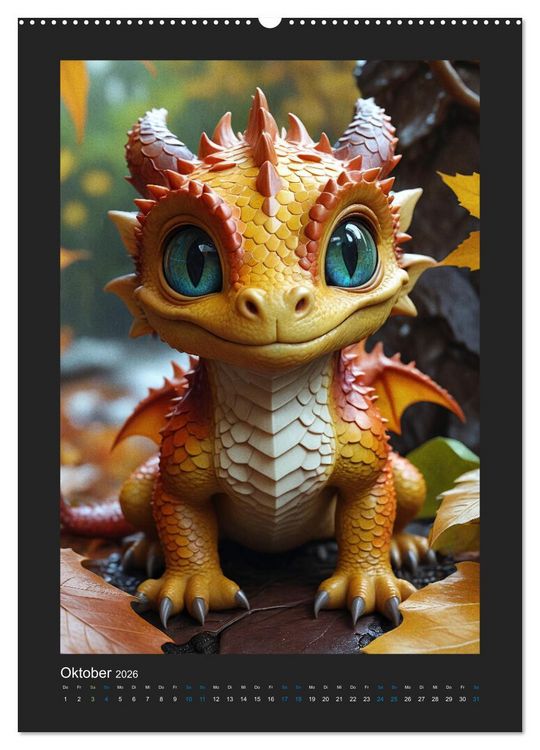 Produktbild: Verzauberte Drachen: Ein Jahr voll kleiner Wunder! (hochwertiger Premium Wandkalender 2026 DIN A2 hoch), Kunstdruck in Hochglanz