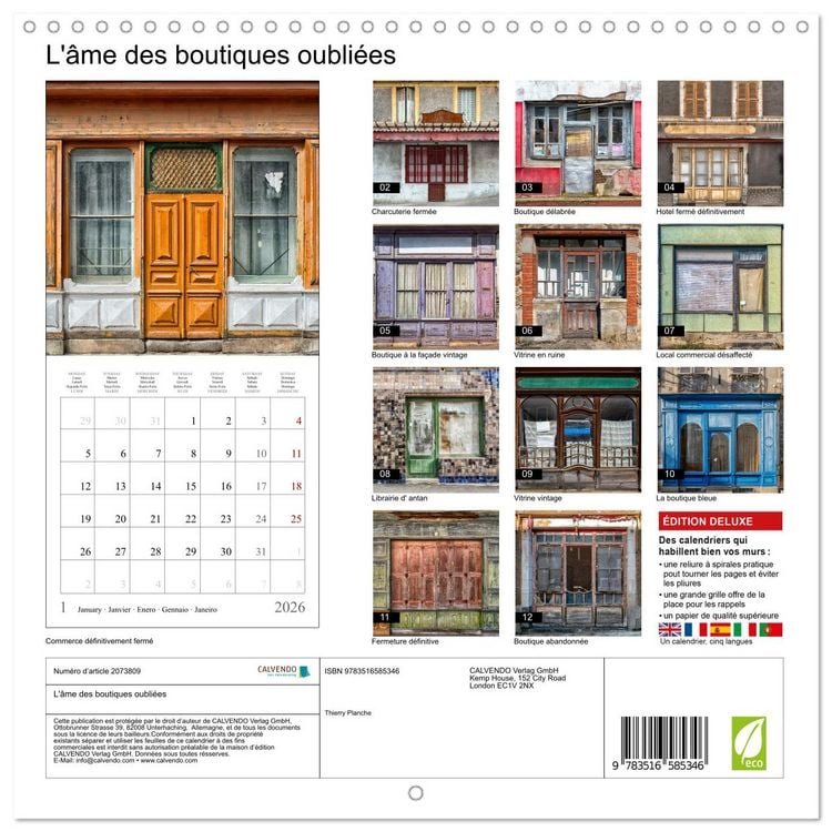 Produktbild: L'&acirc;me des boutiques oubli&eacute;es (Calendrier mural carr&eacute; 2026 30x30 cm) Calendrier double avec une page pour vos prises de notes