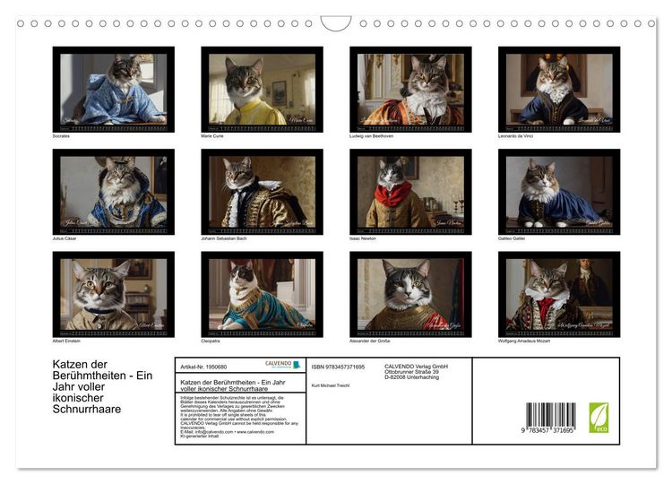 Produktbild: Katzen der Ber&uuml;hmtheiten - Ein Jahr voller ikonischer Schnurrhaare (Wandkalender 2026 DIN A3 quer), CALVENDO Monatskalender