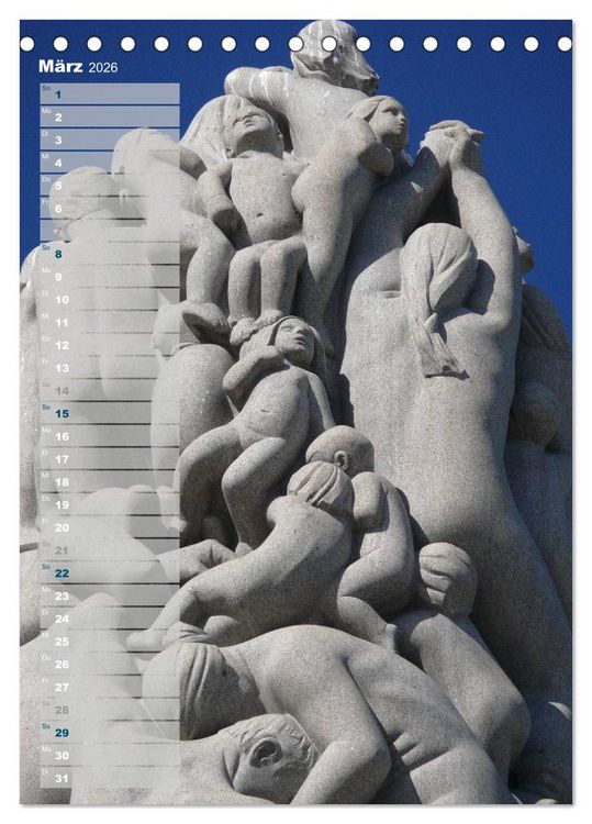 Produktbild: Skulpturen im Vigeland-Park Oslo (Tischkalender 2026 DIN A5 hoch), CALVENDO Monatskalender