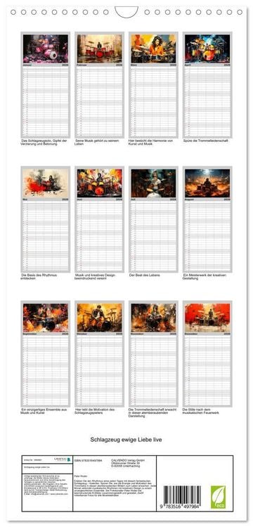 Produktbild: Familienplaner 2026 - Schlagzeug ewige Liebe live mit 5 Spalten (Wandkalender, 21 x 45 cm) CALVENDO