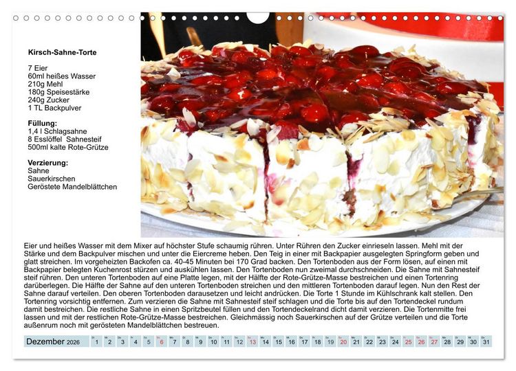 Produktbild: Exquisite Torten. K&ouml;stliche Rezepte f&uuml;r viele Anl&auml;sse (Wandkalender 2026 DIN A3 quer), CALVENDO Monatskalender
