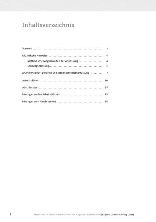 Produktbild: Krummer Hund &ndash; Juliane Pickel &ndash; Materialien f&uuml;r inklusive Lekt&uuml;rearbeit mit Aufgaben &ndash; Lehrerheft