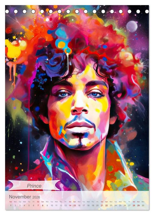 Produktbild: Music legends in magic art (Desk Calendar 2026 DIN A5 portrait), CALVENDO 12 Month DeskCalendar