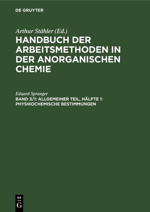 Produktbild: Allgemeiner Teil, H&auml;lfte 1: Physikochemische Bestimmungen