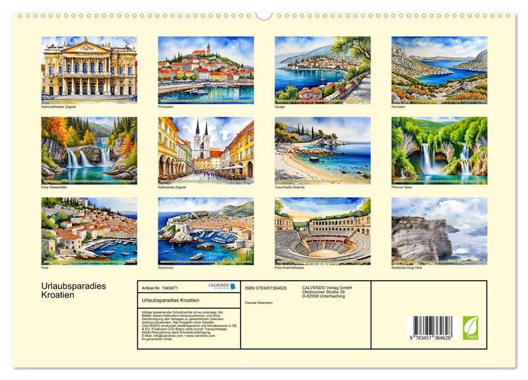 Produktbild: Urlaubsparadies Kroatien (hochwertiger Premium Wandkalender 2026 DIN A2 quer), Kunstdruck in Hochglanz