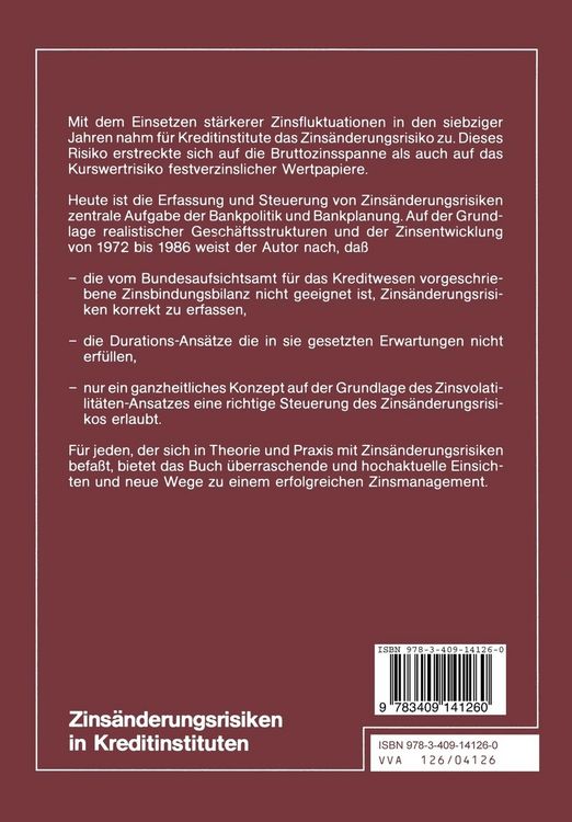 Produktbild: Zins&auml;nderungsrisiken in Kreditinstituten