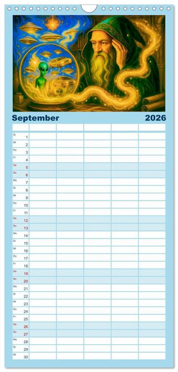 Produktbild: Familienplaner 2026 - Magische Meister - Kalender &uuml;ber Zauberer und ihre Kr&auml;fte mit 5 Spalten (Wandkalender, 21 x 45 cm) CALVENDO