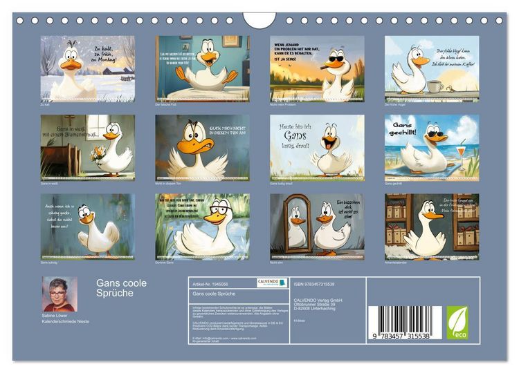 Produktbild: Gans coole Spr&uuml;che (Wandkalender 2026 DIN A4 quer), CALVENDO Monatskalender