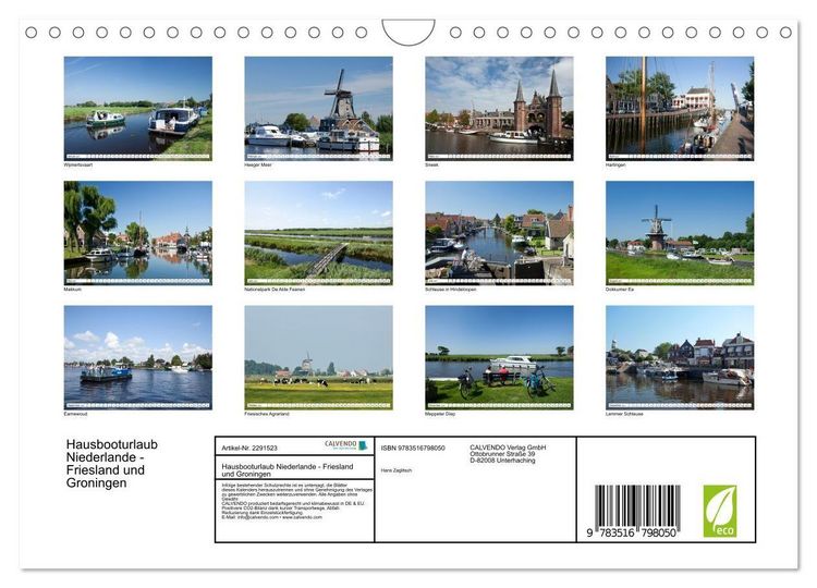 Produktbild: Hausbooturlaub Niederlande - Friesland und Groningen (Wandkalender 2027 DIN A4 quer), CALVENDO Monatskalender
