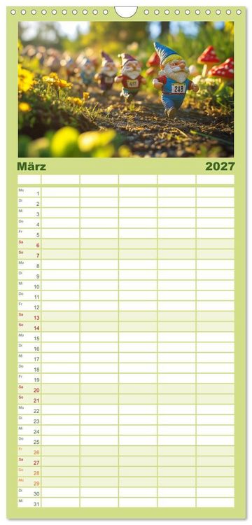Produktbild: Familienplaner 2027 - Sportliche Gartenzwerge mit 5 Spalten (Wandkalender, 21 x 45 cm) CALVENDO