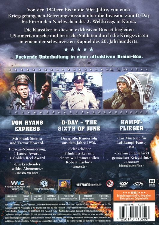 Produktbild: Gro&szlig;e Kriegsfilm-Klassiker - Von Ryans Express, D-Day &ndash; The Sixth of June, Kampfflieger [3 DVDs]