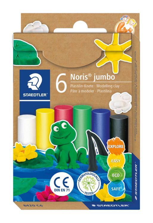 Produktbild: STAEDTLER Noris jumbo 842 Plastilin-Knete Set, basic, 6 Knetstangen &agrave; 16,6 g, 842 C6