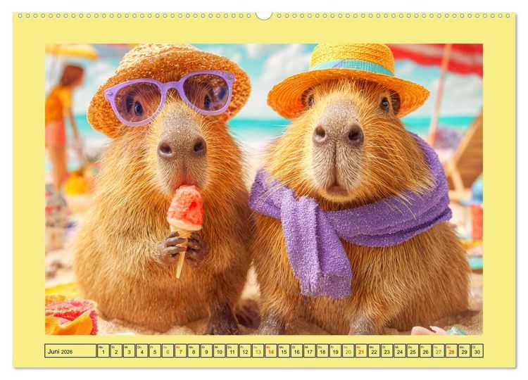 Produktbild: Capybaras on Tour. Wasserschweine als Weltenbummler (hochwertiger Premium Wandkalender 2026 DIN A2 quer), Kunstdruck in Hochglanz