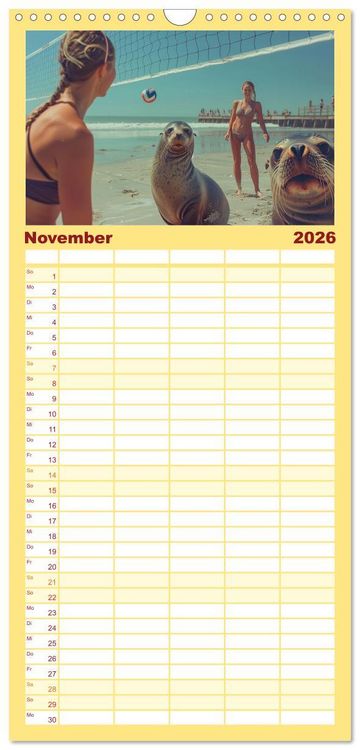 Produktbild: Familienplaner 2026 - Tierische Balljunkies mit 5 Spalten (Wandkalender, 21 x 45 cm) CALVENDO