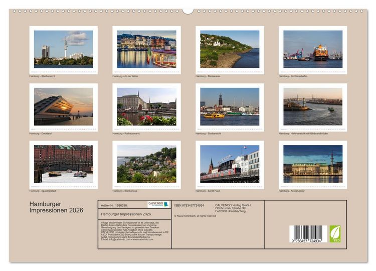 Produktbild: Hamburger Impressionen 2026 (hochwertiger Premium Wandkalender 2026 DIN A2 quer), Kunstdruck in Hochglanz