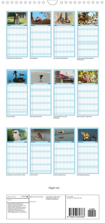 Produktbild: Familienplaner V&ouml;gel von "Down Under" Australien (Wandkalender 2022 , 21 cm x 45 cm, hoch)
