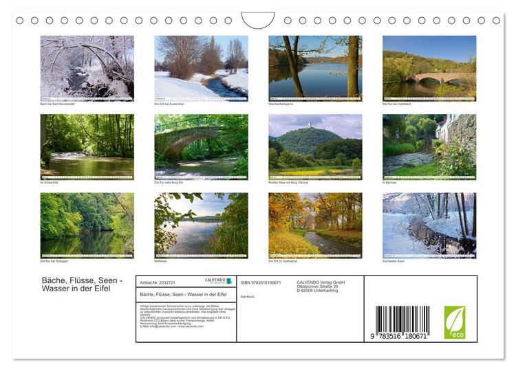 Produktbild: B&auml;che, Fl&uuml;sse, Seen - Wasser in der Eifel (Wandkalender 2026 DIN A4 quer), CALVENDO Monatskalender