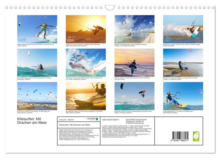 Produktbild: Kitesurfen: Mit Drachen am Meer (Wandkalender 2026 DIN A3 quer), CALVENDO Monatskalender